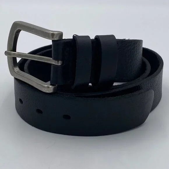 Black Full Grain Leather Dress Belt Mens Size 44 Silver Buckle 1.5" W Wm-19815 | Color: Black | Size: 44 | Marsleyfinds's Closet